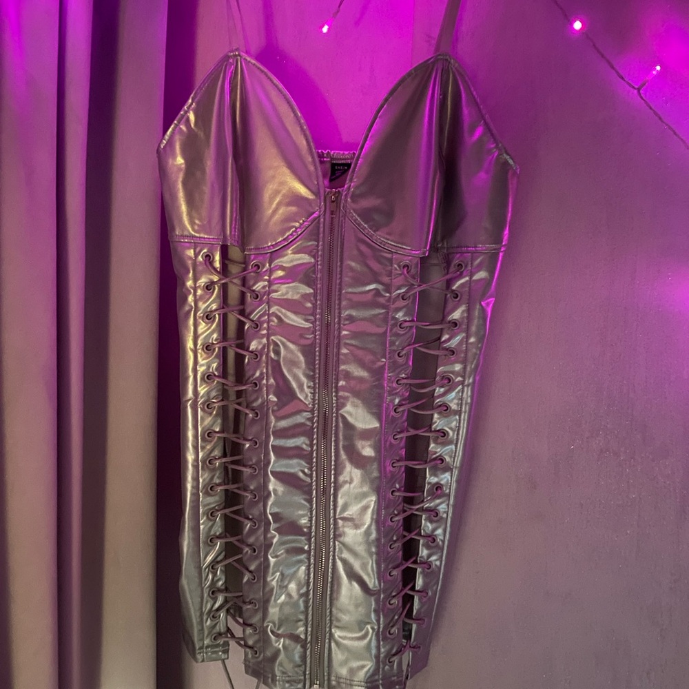 Glamorous Metallic Lace-Up Midi Dress Y2K Club Lace-Up